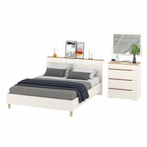 Кровать 1600 двуспальная Муссон 11.41 с основанием и комод с зеркалом цвет белый/дуб эндгрейн элегантный