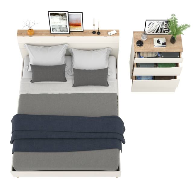 Комод четыре ящика Муссон и кровать со спальным местом 1600х200 цвет белый/дуб эндгрейн элегантный