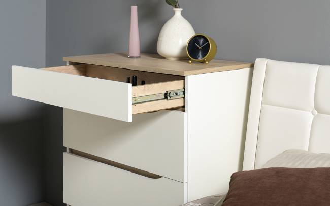 Комод четыре ящика Муссон и кровать со спальным местом 1600х200 цвет белый/дуб эндгрейн элегантный