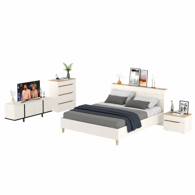 Модульная мебель для спальни Муссон с тумбочкой для аппаратуры 13.276 цвет белый/чёрный/дуб эндгрейн элегантный